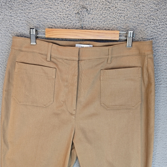 Reiss Patch Pockets Flare Pants Sz 12 Stretch Twill High Rise Tan - Picture 2 of 12
